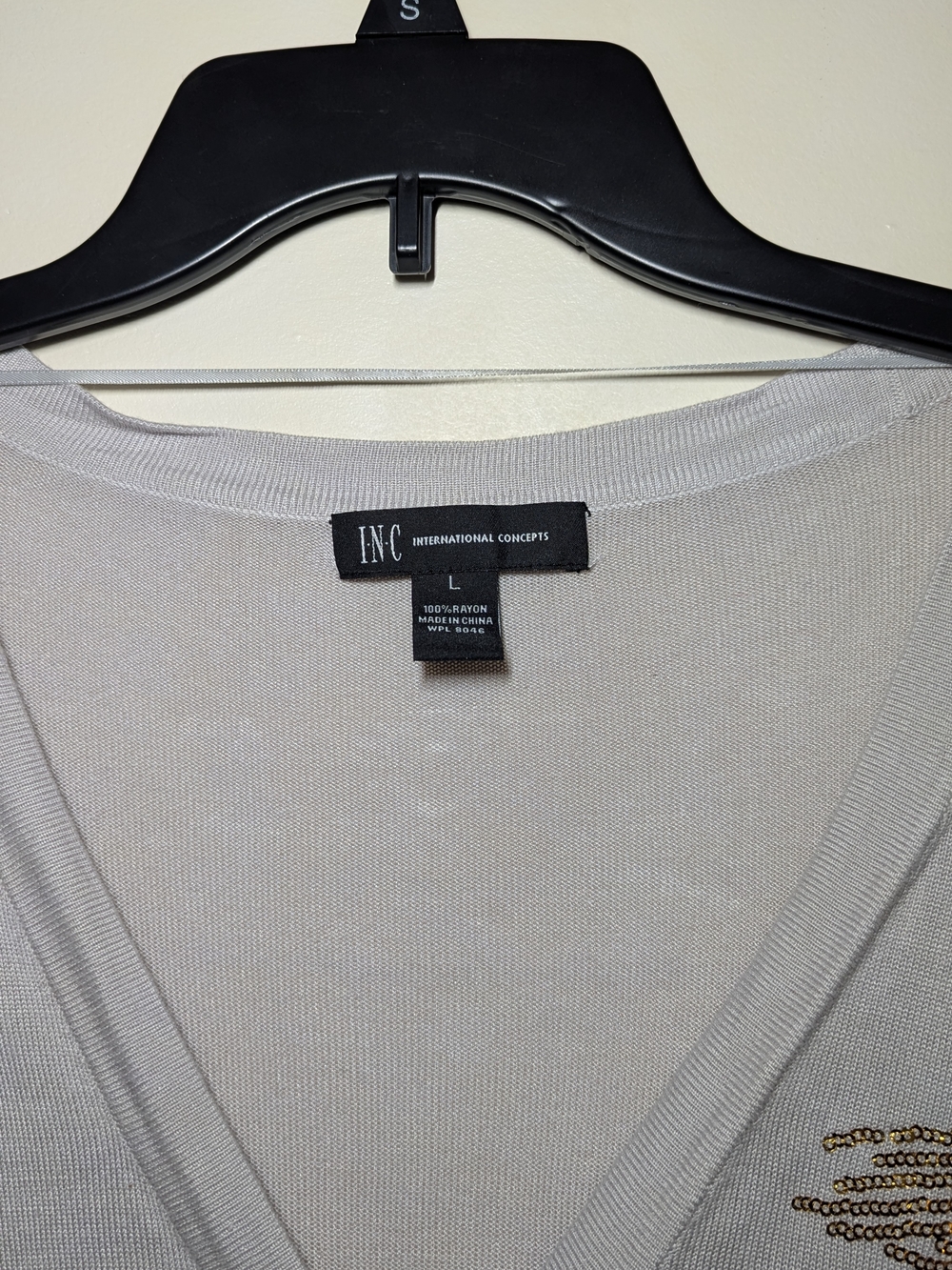 INC International Concepts Light Gray V-Neck Sweater with Embellishment - Picture 3 of 5